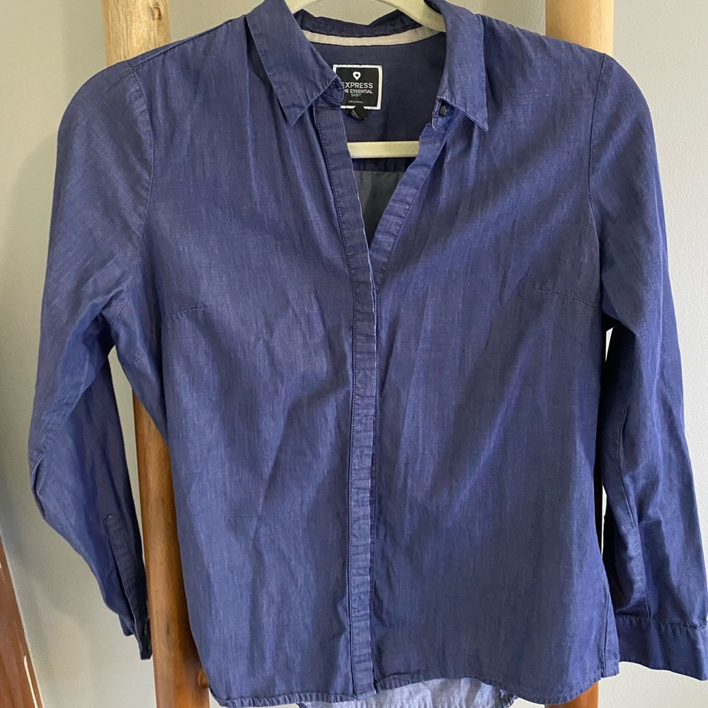 Express The Essential Shirt Button Up Blue (S)